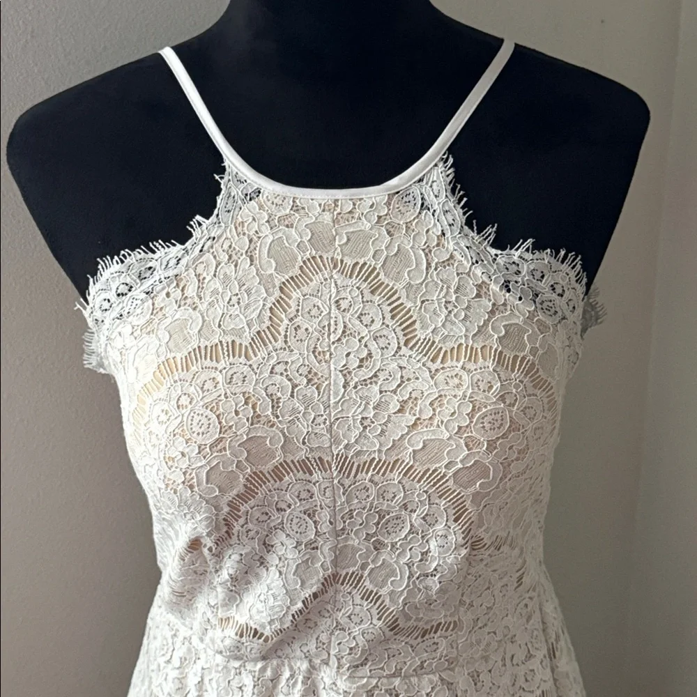 Francesca’s halter White Lace Sleeveless nude‎ overlay mini Dress Sz S